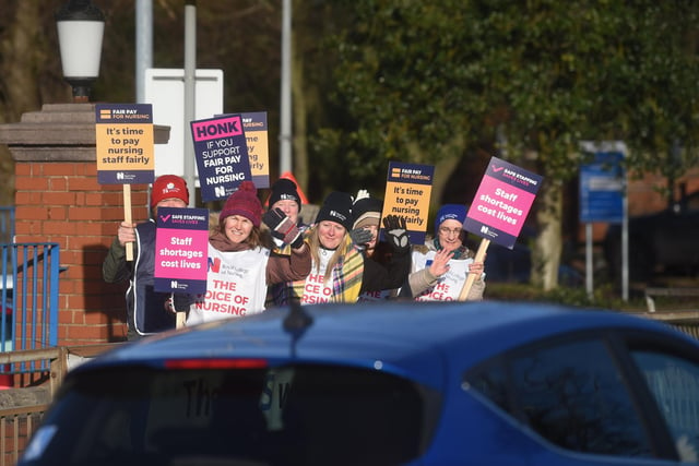Nurses on strike outside Chorley Hospital