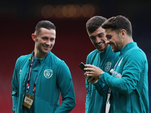 Republic of Ireland trio Alan Browne, Troy Parrott and Robbie Brady before the Nations League match at Hampden Park (Getty Images)