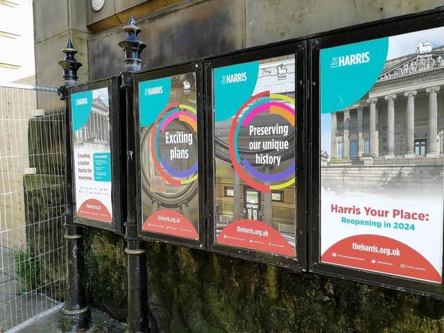 Passers-by are reminded of what there is to look forward to in aroud two years' time when the revamp of the Harris will be complete