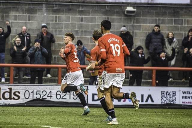 Morecambe's Ged Garner celebrates his goal against Accrington Stanley (photo: Morecambe FC)