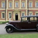 A period car outside Lytham Hall during filming of Flyte of Fancy