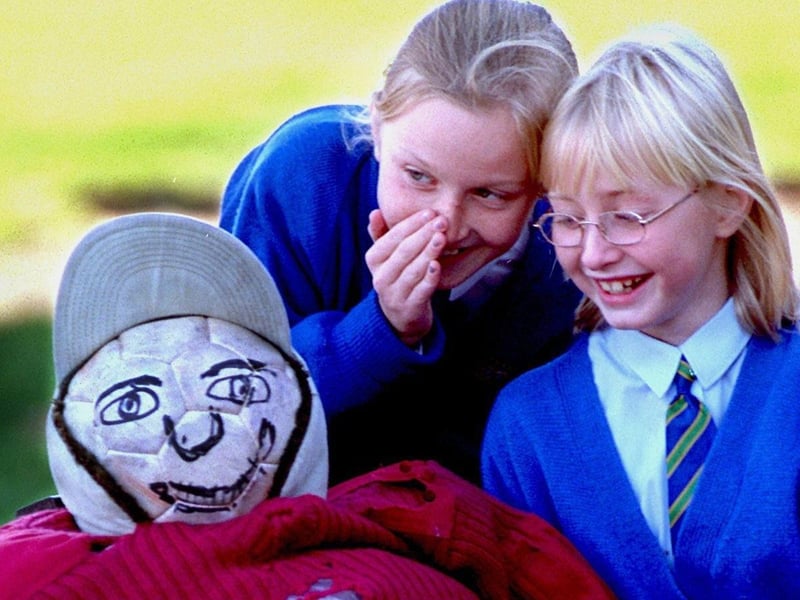 Longsands County Primary School, Fulwood, pupils, 10-year-old Lisa Hull and nine-year-old Rebecca Leather share a secret about Guy Fawkes fate. The two girls made him to raise money outside Asda in aid of SPACE and he will now be donated to a local bonfire party