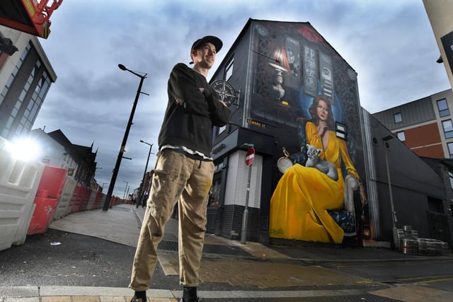 Artist Shawn Sharpe's completed mural on Friargate
