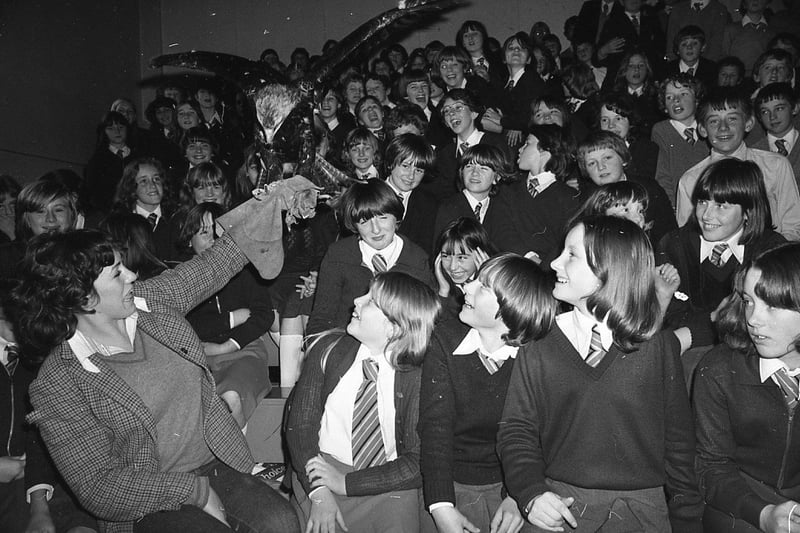 Some 450 high school pupils were given the bird during a special eve of half-term lesson - and they were delighted. For a distinguished visitor to Leyland St Mary's High School was Pegasus, an eagle with a six-foot wing span. At the age of 26, Pegasus - from Leighton Hall, Carnforth - is a veteran of the schools circuit, having helped his owner Allan Oswald lecture on the history and conservation of birds of prey all over the country