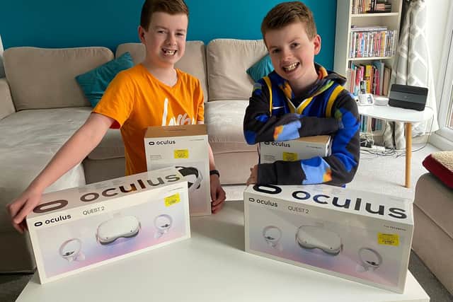 Leyland twins Freddie and Noah, 13,  who live with a rare genetic neurological condition, with their new Oculus VR headsets courtesy of the Make-A-Wish charity