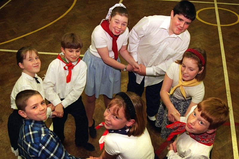 Pupils from Lostock Hall County Primary school enjoying barn dancing during a display for parents at the school