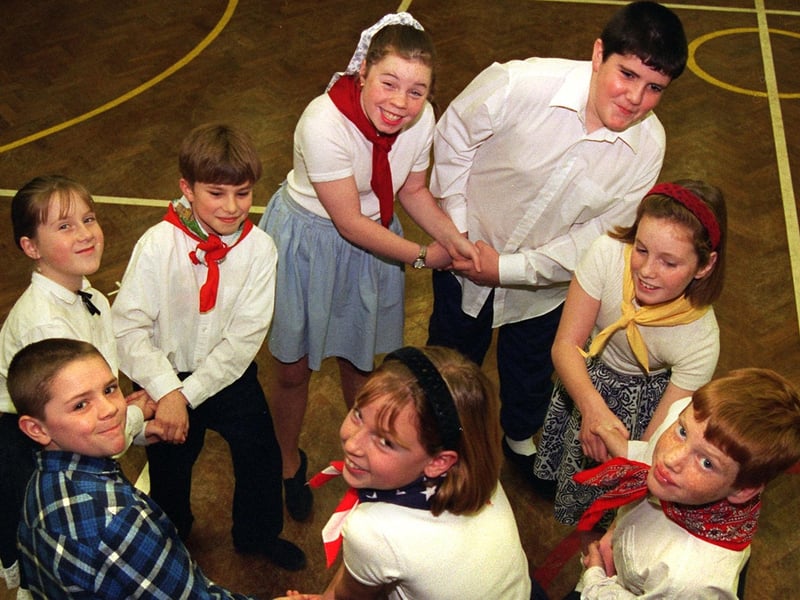 Pupils from Lostock Hall County Primary school enjoying barn dancing during a display for parents at the school