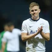 Ali McCann looks dejected as he applauds the fans at the final whistle after PNE's last home game