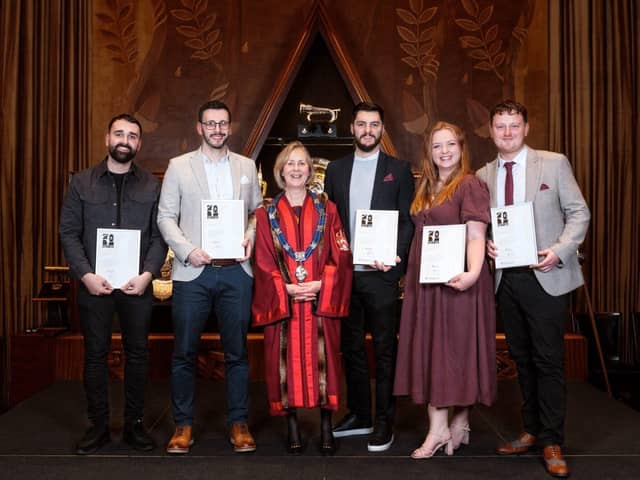 Amanda Waring, Master of the Furniture Makers’ Company, with some of the winners of the Furniture Ma. Photo: Appeal PR