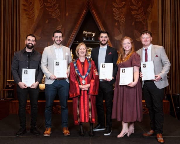 Amanda Waring, Master of the Furniture Makers’ Company, with some of the winners of the Furniture Ma. Photo: Appeal PR