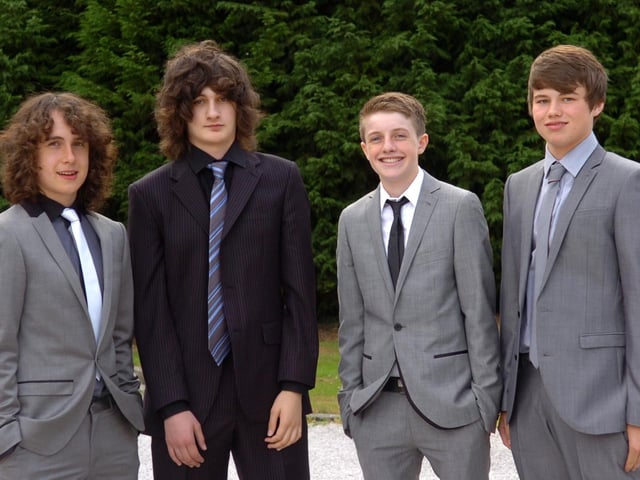 Hayden Alty, Ben McElroy, Josh Kehoe and Josh Beetham at Bartle Hall, the venue for the 2010 Our Lady's High School prom