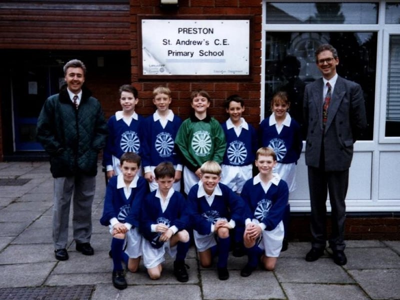 Pupils from St Andrew's CE Primary School in Ashton wearing their new sports kit