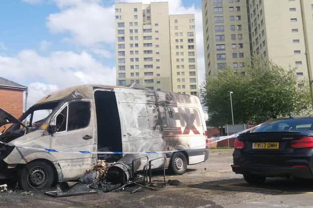 The FedEx van was found ablaze in Avenham Street Car Park near Preston city centre on Saturday, August 19. (Picture by Somewhere in Preston)