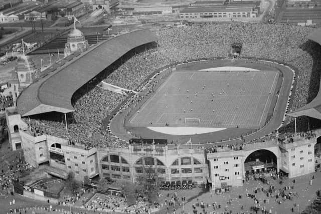 An aerial view of Wembley Stadium, London, during the FA Cup Final between Sunderland and Preston North End, 1st May 1937. The match was won by Sunderland.
(Photo by Fox Photos/Hulton Archive/Getty Images)