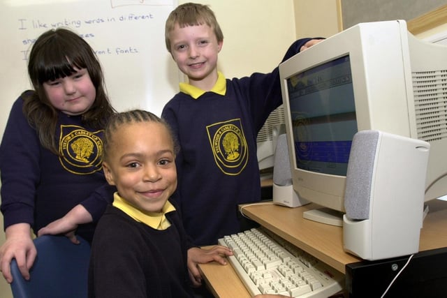 Fulwood and Cadley Primary School won a DFEE achievement award in 2001. Tisha Linton is at the computer watched by Amber McCullough and Robert Conway