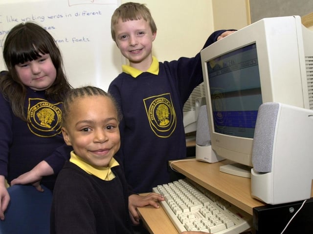 Fulwood and Cadley Primary School won a DFEE achievement award in 2001. Tisha Linton is at the computer watched by Amber McCullough and Robert Conway