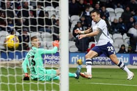 Preston North End's Milutin Osmajic scores the opening goal against Cardiff City (photo: Rich Linley/CameraSport)