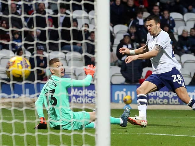 Preston North End's Milutin Osmajic scores the opening goal against Cardiff City (photo: Rich Linley/CameraSport)