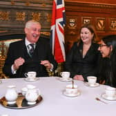 Speaker of the House of Commons Sir Lindsay Hoyle, Patti Clare, Tanisha Gorey and Chris Bisson having tea, as the soap stars were invited to meet the Speaker of the House of Commons to celebrate continuing drama in the North