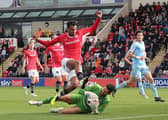 Jacob Bedeau goes close for Morecambe (photo:: Michael Williamson)