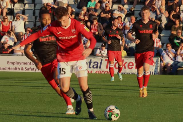Morecambe defeated Stoke City on penalties after seeing midfielder Jensen Weir sent off Picture: Ian Lyon