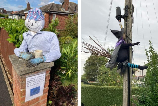 Left: a 'gardener' enjoying a cuppa. Right: a witch.
