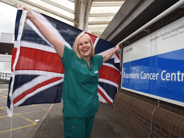 Dr. Alison Birtle getting ready to fly the flag for NHS staff- and the Queen - on a new charity single