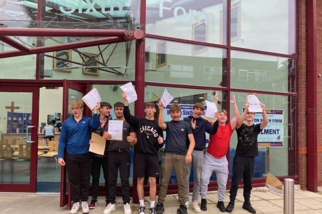 Pupils at Hutton Church of England Grammar School celebrate their GCSE results.