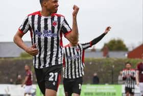 Kole Hall celebrates his opener from the penalty spot (photo: David Airey/dia_images)