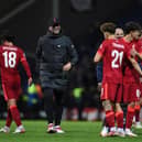 Jurgen Klopp and his Liverpool players at Deepdale after the Carabao Cup round of 16 clash in 2021