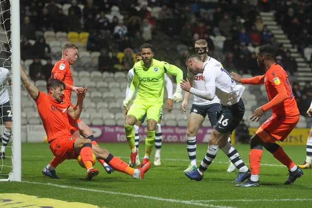 Preston North End's Andrew Hughes gets a shot on goal