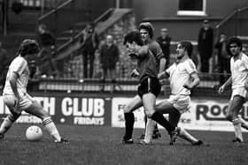 1981 Sport: Bristol City v Preston North End, Barry Dunn makes a challenge as Andy McAteer and Gary Buckley look on