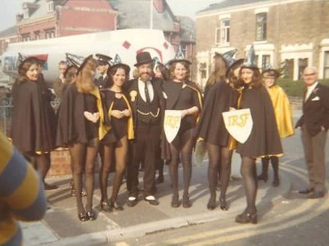  These 3 photos are from the 1972 guild.  The float was entered by the Preston & District Football League depicting football through the ages.
I am going to send you a number of photos from different occasions of the league as from next season we have changed our name after over a hundred years.  Hope you find the time and space to print them in retro as I am forever getting calls to put more photos in as people like to see them especially the wives or children of the players who have unfortunately died and they may have never seen the photos.

Photo sent in by Frank Smith
