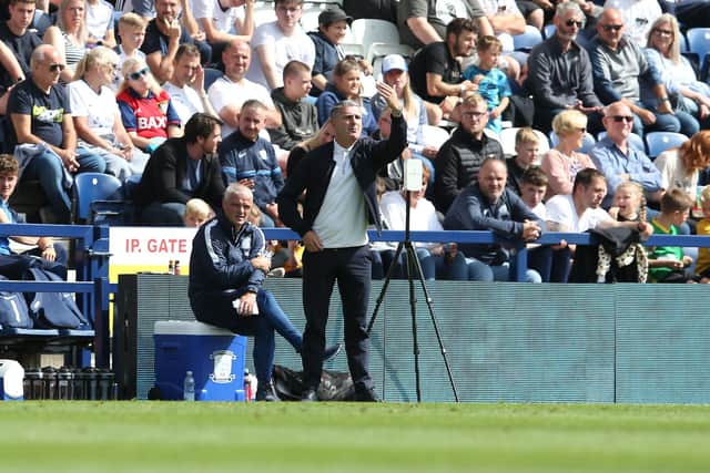 PNE boss Ryan Lowe gives instructions from the touchline.