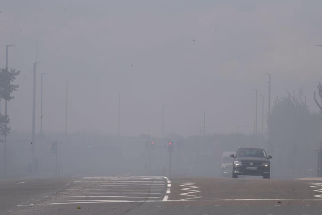 The smoke created a scene that looks like something out of a dystopian film