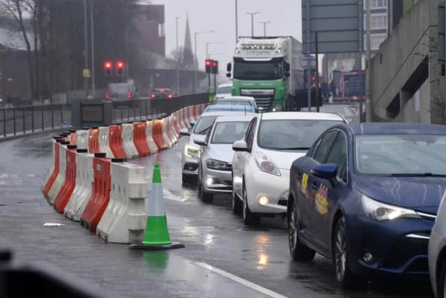 Delays further down Ringway on the first day of work last month.