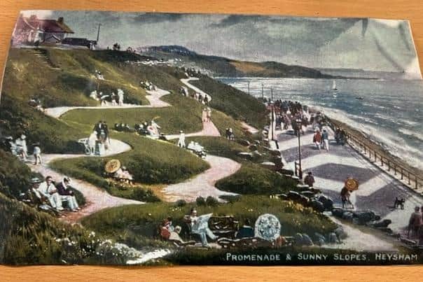 A postcard of the promenade and Sunny Slopes at Heysham, unknown date.