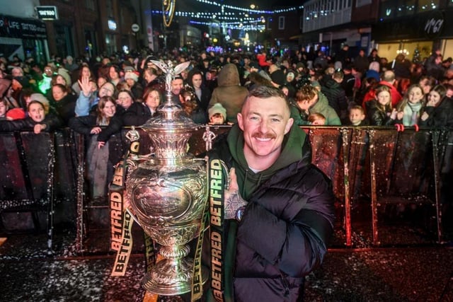 Challenge Cup Winning, Leigh Leopards Rugby League star Josh Charnley, 32, switched on this year's lights for Chorley