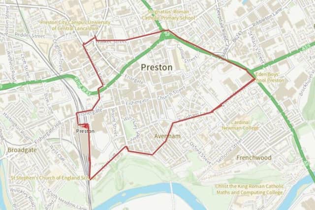 The suggested Public Spaces Protection Order area mapped out (image via Preston City Council)