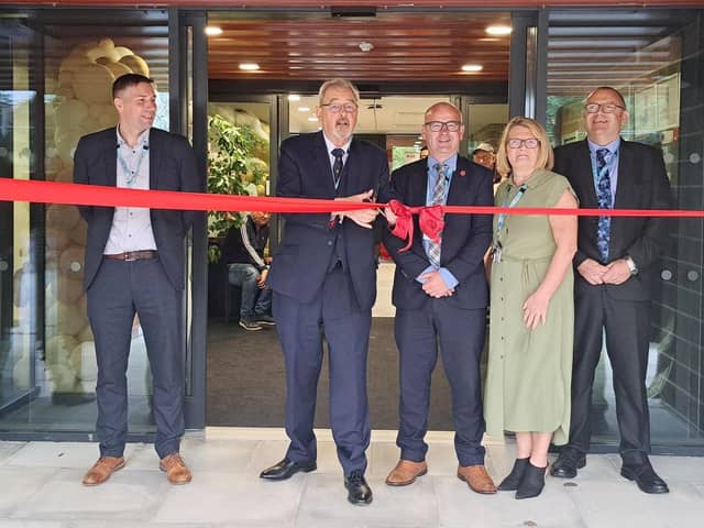 Pictured from left at the official opening of the new Bowgreave Rise Care Home in Garstang are Chris Bagshaw, Lancashire County Council's head of Older People's Care Services, County Councillor Graham Gooch, cabinet member for Adult Social Care, County Councillor Shaun Turner, cabinet member for Environment and Climate Change, Jill Maun, registered care manager, and Paul Lee, director of Adult Care and Provider Services.