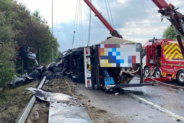 A lorry caught fire on the M6 southbound between junctions 32 and 31 at around 6am on July 29 (Credit: National Highways)