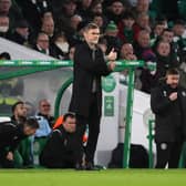GLASGOW, SCOTLAND - DECEMBER 12: Graham Alexander, Manager of Motherwell gestures during the Cinch Scottish Premiership match between Celtic FC and Motherwell FC at  on December 12, 2021 in Glasgow, Scotland. (Photo by Ian MacNicol/Getty Images)