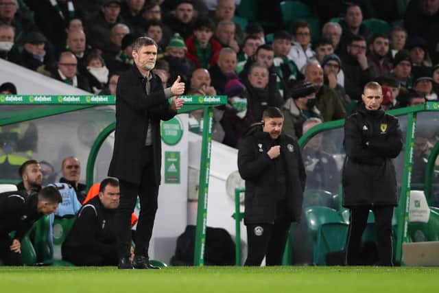 GLASGOW, SCOTLAND - DECEMBER 12: Graham Alexander, Manager of Motherwell gestures during the Cinch Scottish Premiership match between Celtic FC and Motherwell FC at  on December 12, 2021 in Glasgow, Scotland. (Photo by Ian MacNicol/Getty Images)