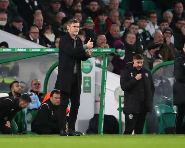 GLASGOW, SCOTLAND - DECEMBER 12: Graham Alexander, Manager of Motherwell gestures during the Cinch Scottish Premiership match between Celtic FC and Motherwell FC at  on December 12, 2021 in Glasgow, Scotland. (Photo by Ian MacNicol/Getty Images)