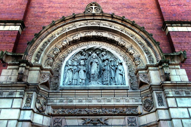 Ornate feature above the door to St Wilfrids Church, Chapel Street, Preston