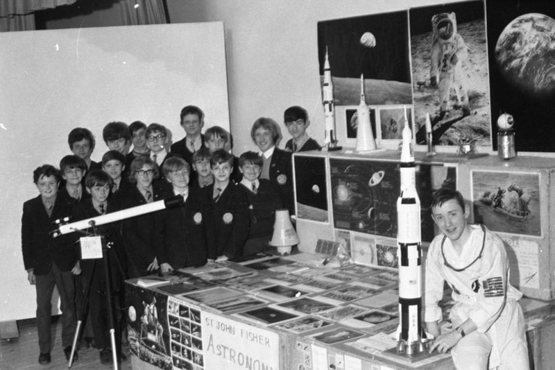 Young Dermott Gethings and his friends aren't easily "lost in space" thanks to a school that's encouraged their interest in the stars. Fifteen-year-old Dermott and four friends started on astronomy club three years ago at St John Fisher School, Preston, under the watchful eye of Mr Thomas Brammer, a teacher at the school. Recently they attended a Preston lecture given by Walter V. Smith, a scientist and meteorologist