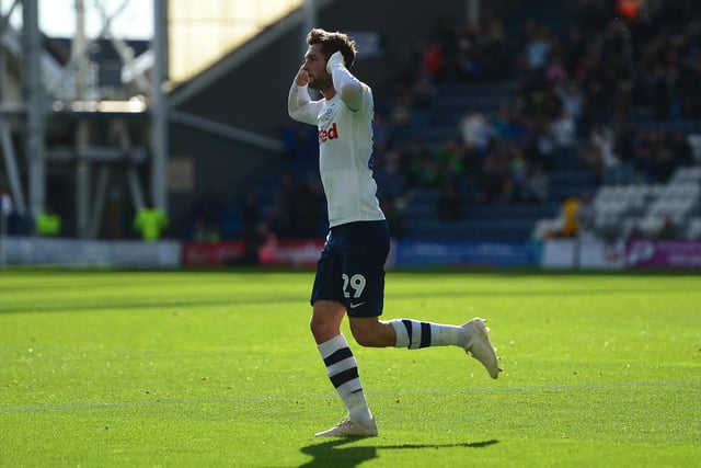 Preston North End's Tom Barkhuizen celebrates scoring his side's first goal