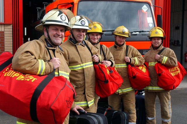Firefighters from Bamber Bridge Fire Station all loaded up and ready to go to train firefighters in Bosnia. They are, from left, team leader Mark Briscoe, John Timperley, Dave Brakewell, Steve Snape and Wayne Walker 