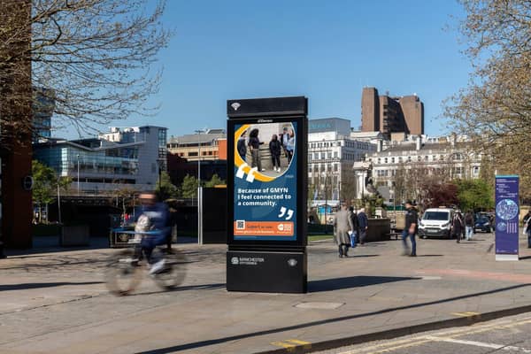 One of the Community Information Panels in Manchester City Centre