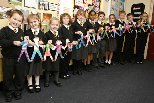 Children from Chaucer Primary School in Fleetwood with their anti-bullying message